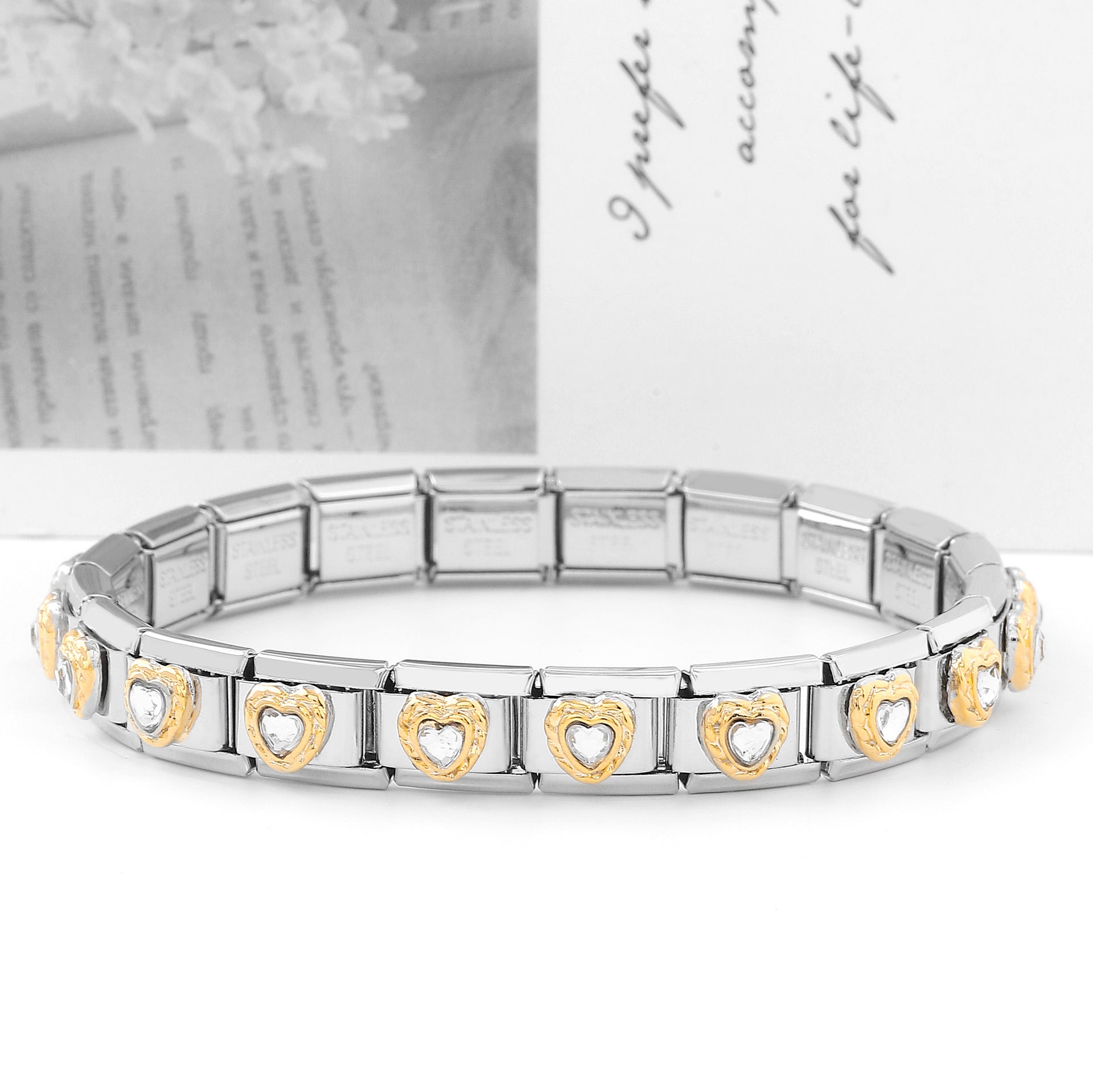 Wholesale Italian Charm Bracelet Stainless Steel Double Piece Red Heart Petal Colored Bracelet Accessories Charms